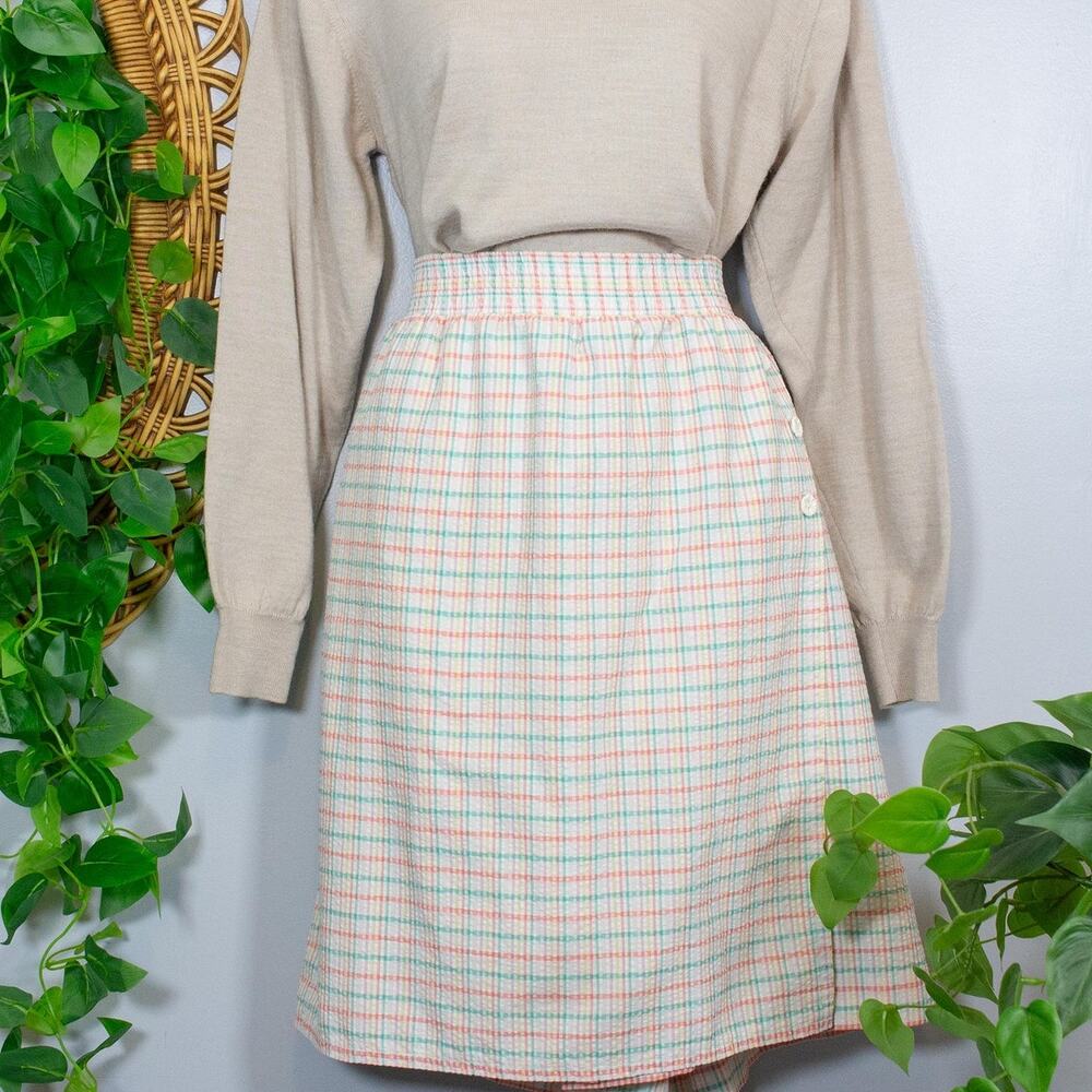 VTG Cape Cod Sportswear Pastel Plaid Skort Button Front 70s | Light Spring